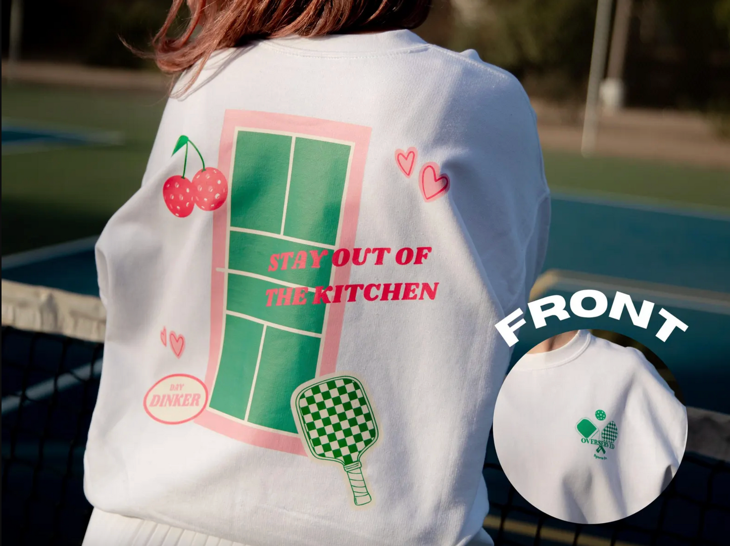 Cute Pickleball 'Stay out of the Kitchen' Crewneck- Pink